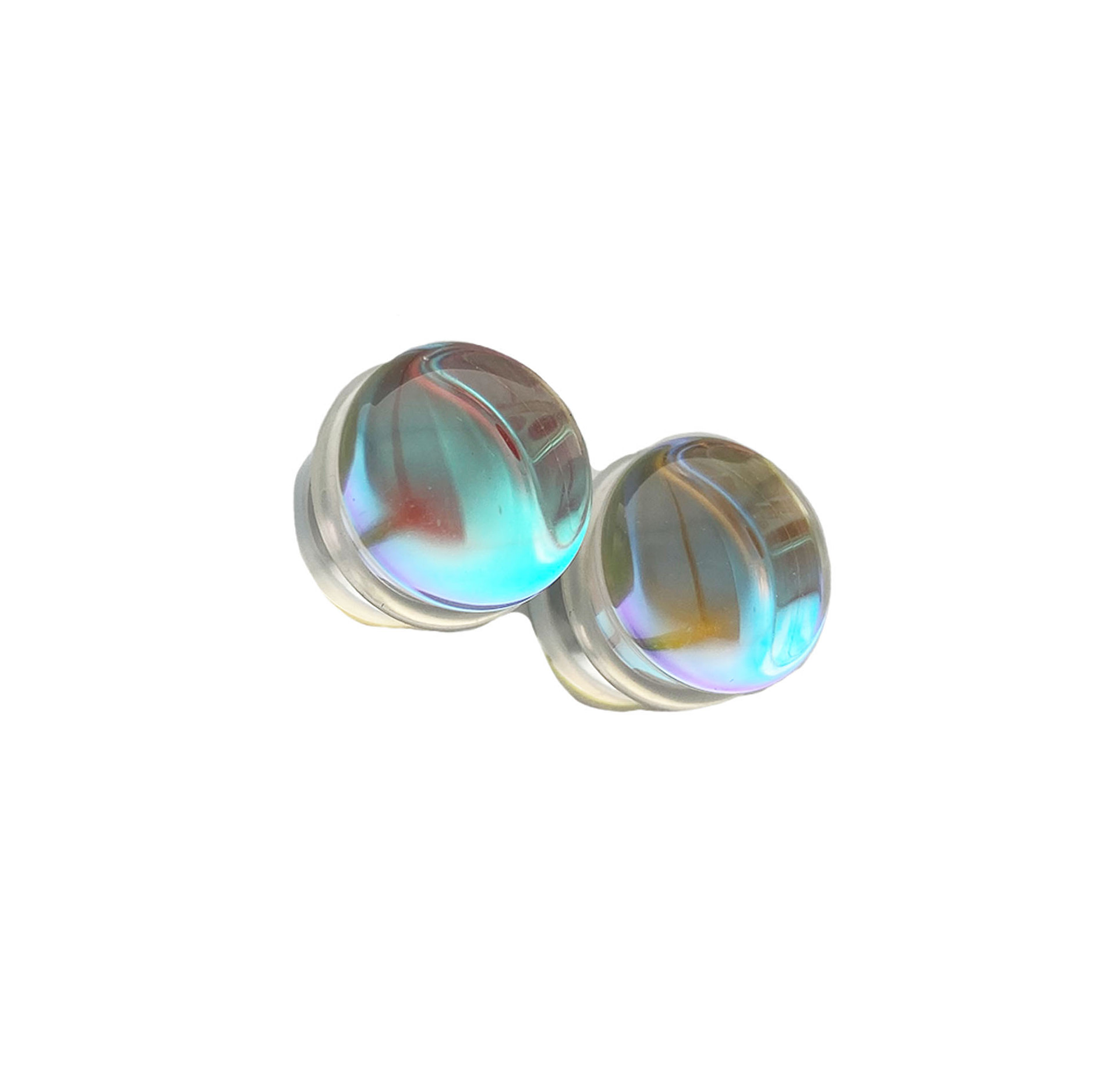 PAIR-Pyrex Glass Aurora Borealis Saddle Flare Ear Plugs 10mm/00 Gauge Body Je 