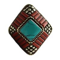 Banded Kite Ring with Coral and Turquoise