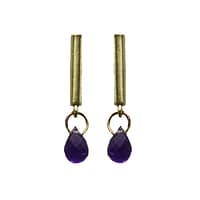 Amethyst Drop Bar Earrings in Yellow Gold