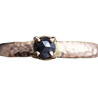 Hammered Black Diamond Solitaire Ring in Rose Gold