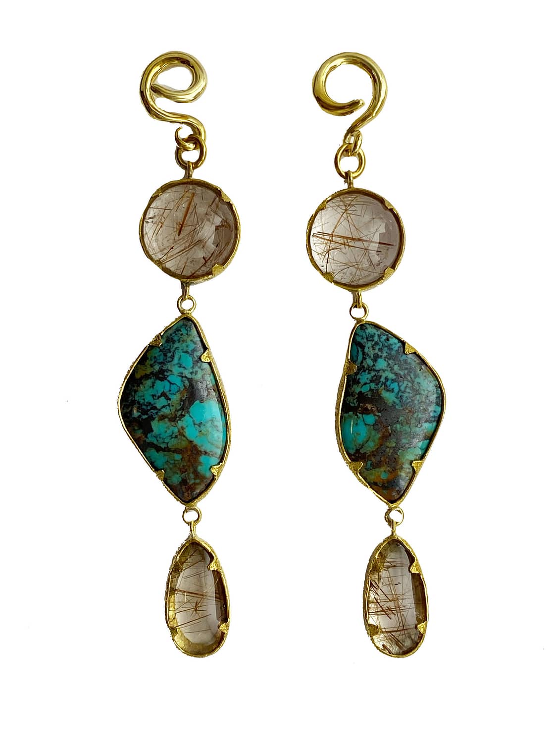 Rutilated Quartz and Turquoise Brass Weights