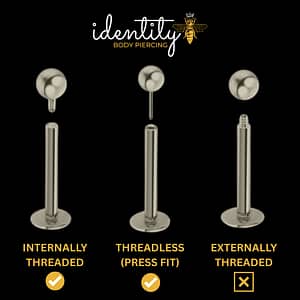 Internally threaded jewelry identity body piercing