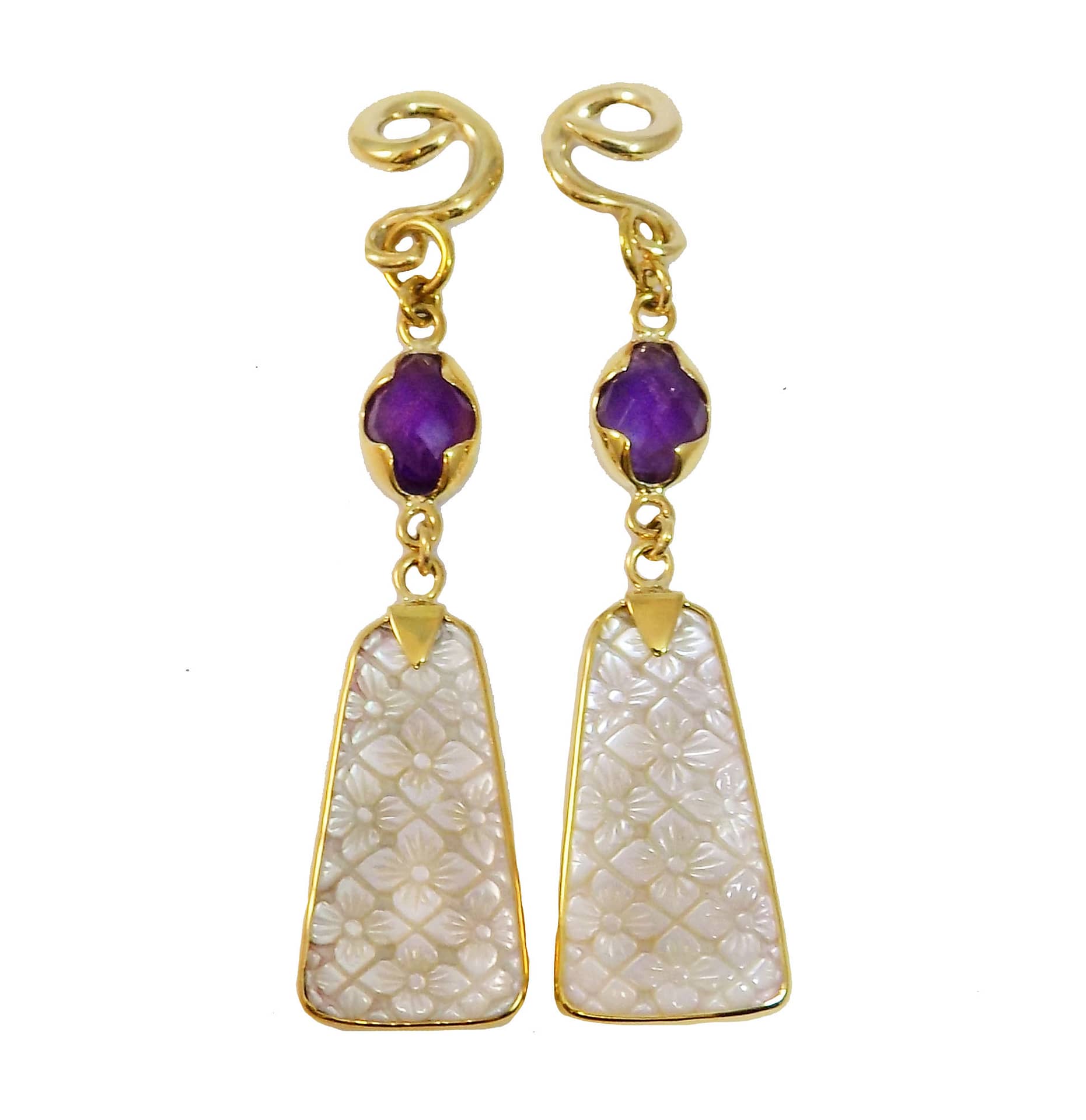 Amethyst Stone Square Brass selling Hangers / Ear Weights